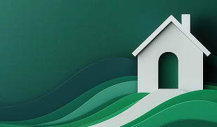 Maison blanche sur collines vertes stylisées, illustration des diagnostics immobiliers avant location
